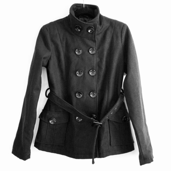 Outer Edge Jackets & Blazers - Outer Edge Peacoat Jacket L NWT Thick Knit Black Waist Tie Warm Winter Cozy Fall
